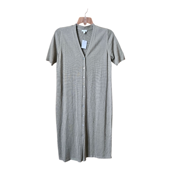J. Jill Long Linen-Blend Long Cardigan Women Med Button Front V-Neck Sage Green - Picture 2 of 14